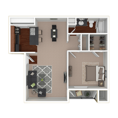 Floor plan for 1 bed, 1 bath, 750 sqft